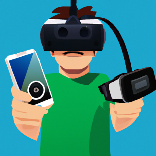 A man holding a phone and a vr headset.