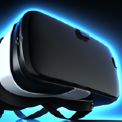 A black and white vr headset on a blue background.