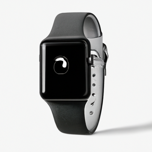 A black apple watch on a white background.